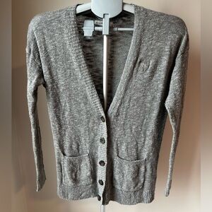 Abercrombie & Fitch Cardigan Grandpa Sweater Gray L Moose Logo Pockets Preppy